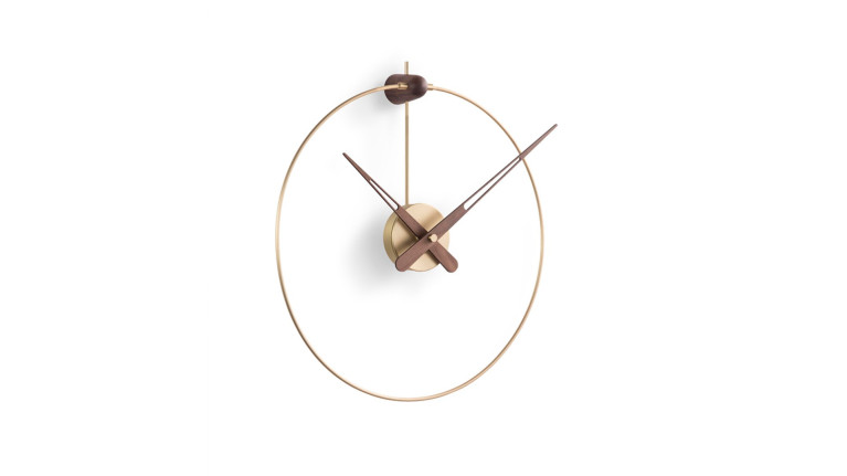 Horloge murale design moderne, bois et laiton, Anda