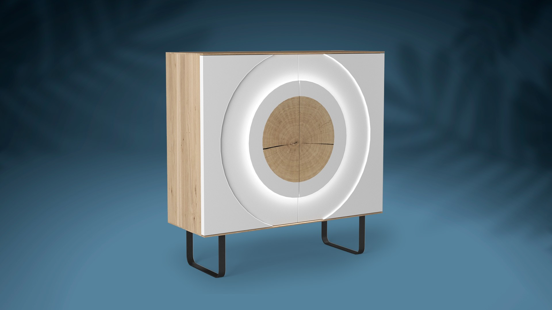Meuble haut 2 portes réalisable avec placage chêne, laque ou céramique AUSTRAL. Option LED