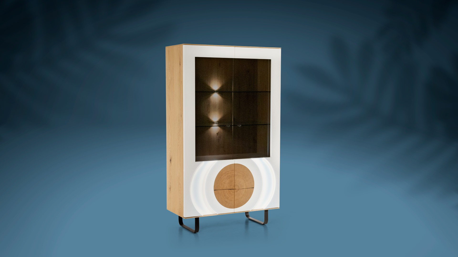 Vitrine 2 portes AUSTRAL en placage chêne, laque ou céramique
