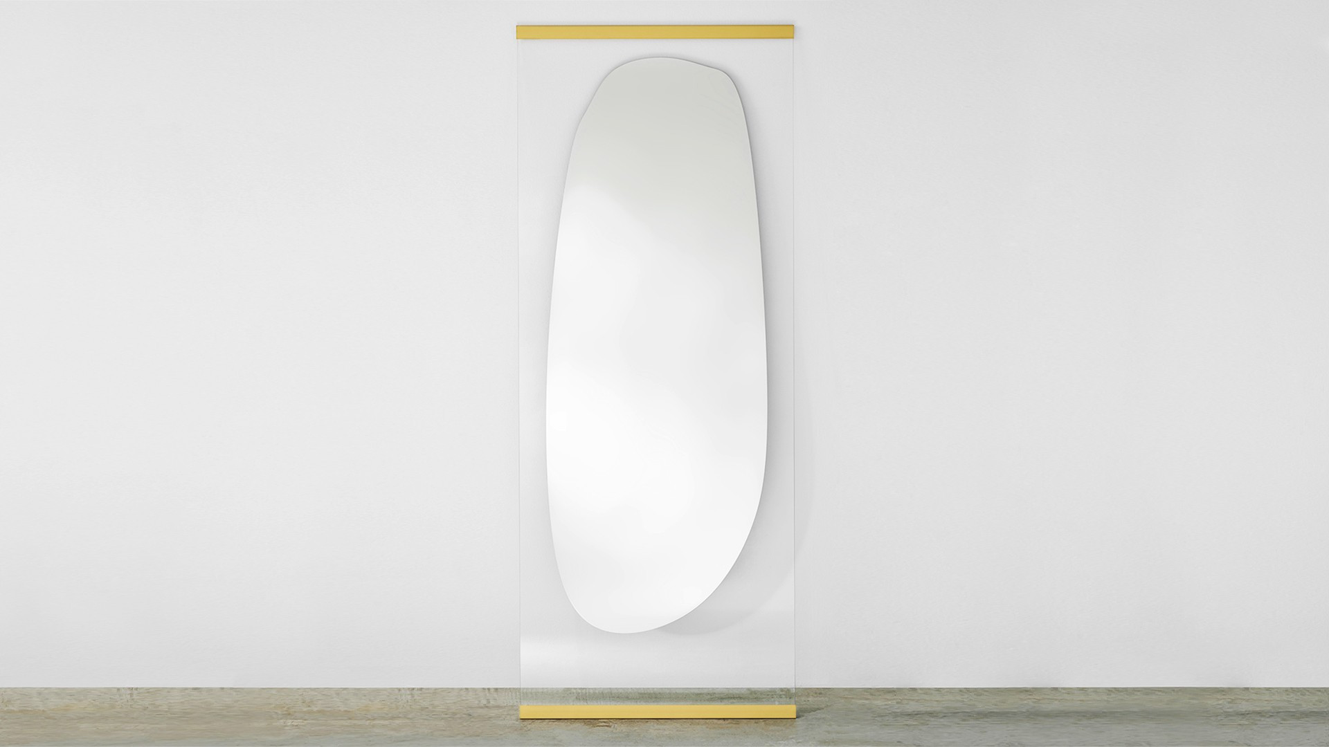Miroir OBU symbolise un rocher et le verre transparent l’eau avec bords dorés