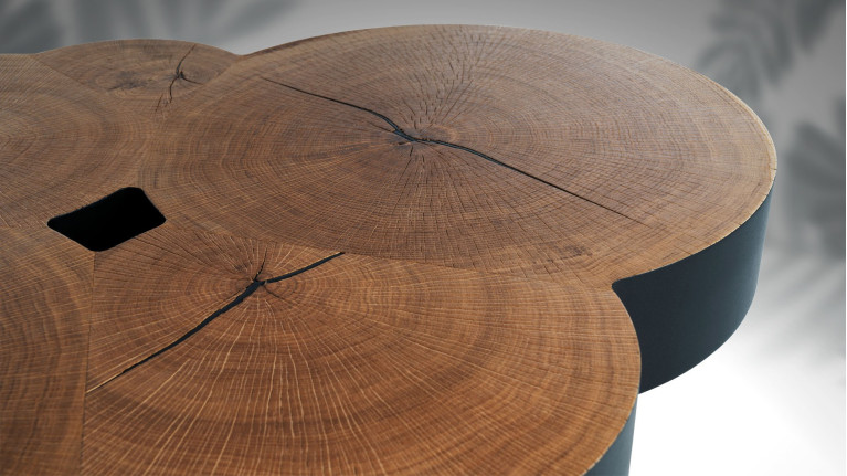 Table basse ROSACE I Douce alliance placage chêne naturel et laque