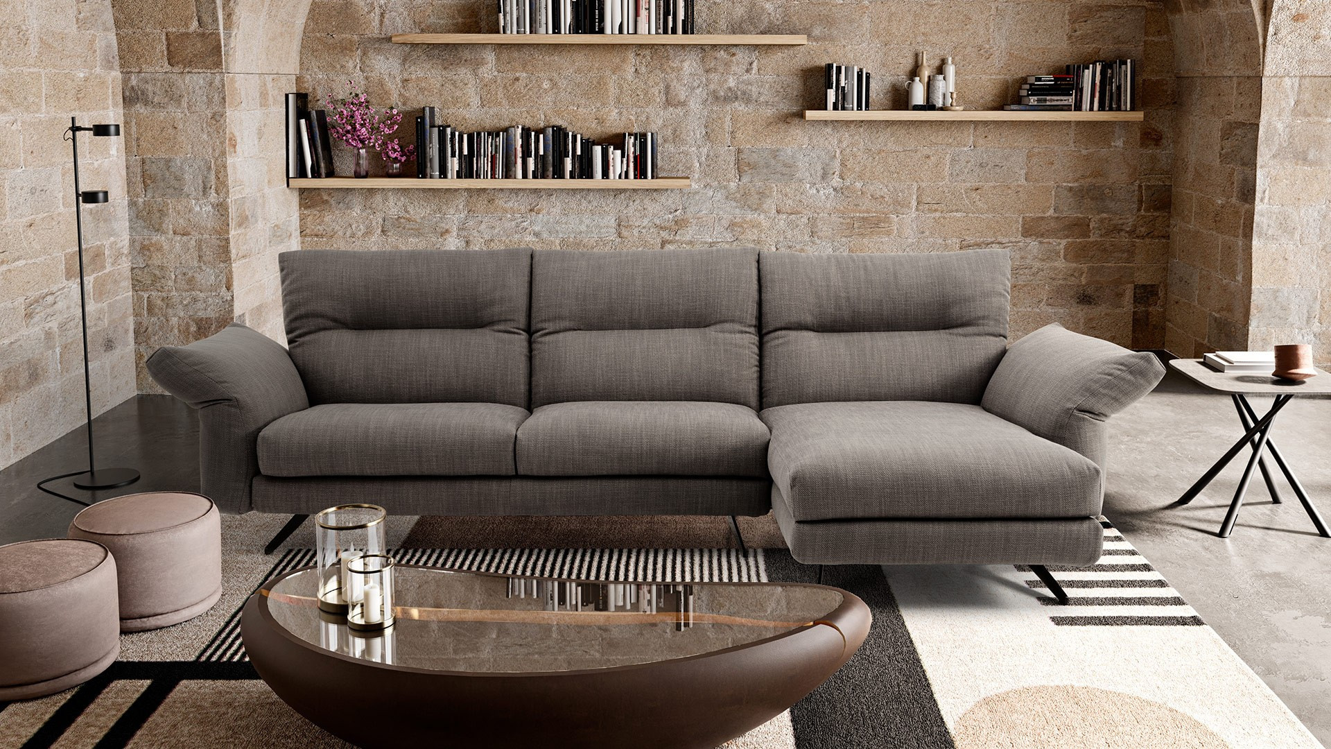 Canapé chaise longue CHELSEA I Avec accoudoirs et têtières articulés