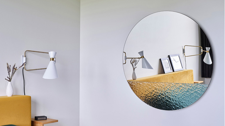Miroir design mural rond à verre effet martelé, Cord