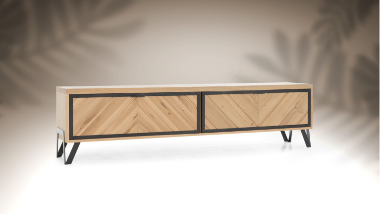 Meuble TV 2 portes abattantes RELIEF | 5 teintes de bois