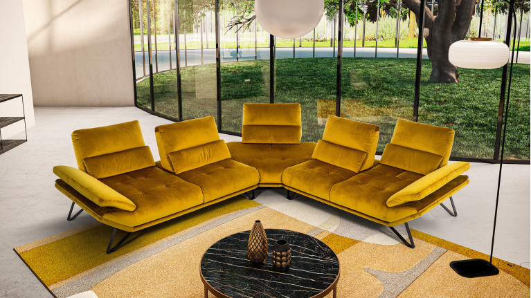 Canapé d'angle jaune en tissu FLY