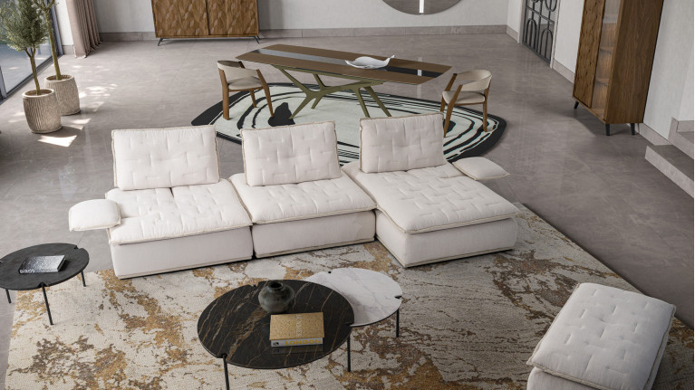 Canapé d'angle modulable en tissu blanc OREO