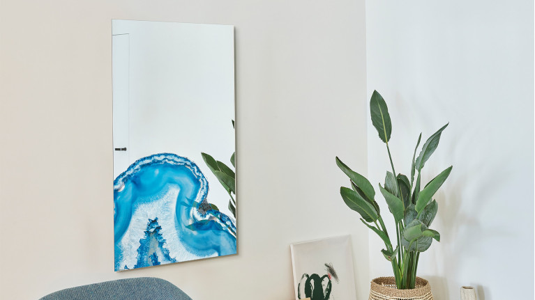Miroir décoratif, relief minéral en cristaux d'agate, Geode
