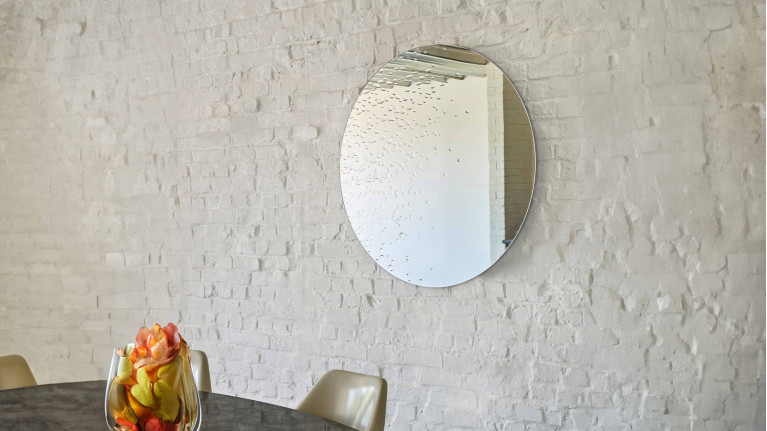 Grand miroir rond design, effet goutte de rosée, Matin