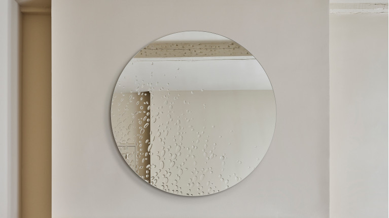 Grand miroir rond design, effet goutte de rosée, Matin