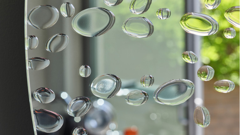 Grand miroir rond design, effet goutte de rosée, Matin