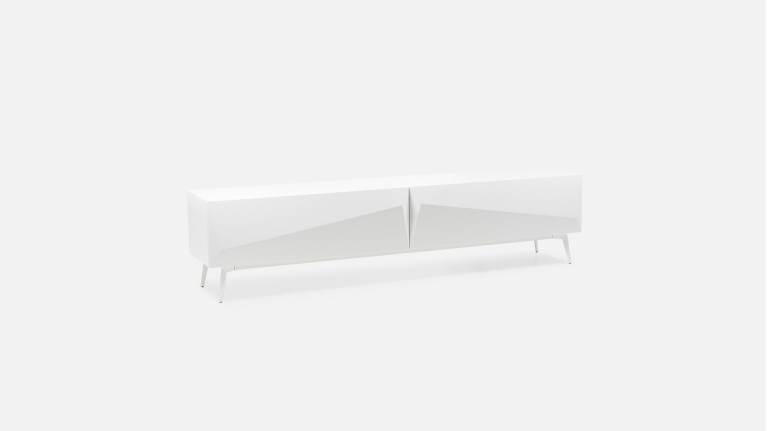 Meuble TV blanc laqué 2 portes design japonais, Origami