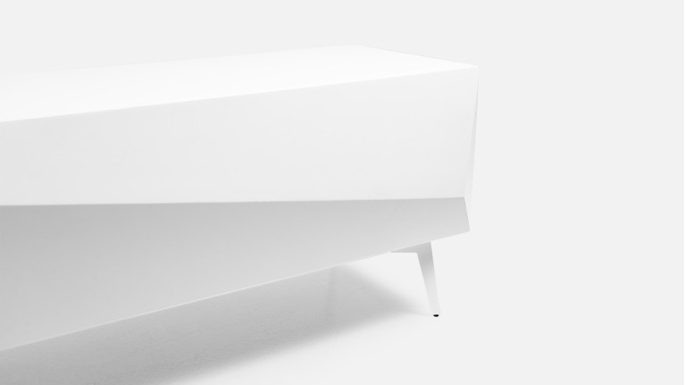 Meuble TV blanc laqué 2 portes design japonais, Origami