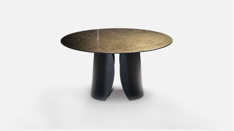Table de repas ronde avec plateau dorée OTTO