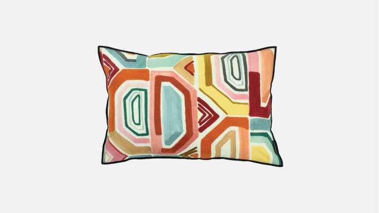 Coussin style ethnique, broderie colorée, 100% lin, Malhanghu