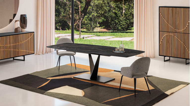 Chaise design en tissu et acier pour salle à manger, Easy