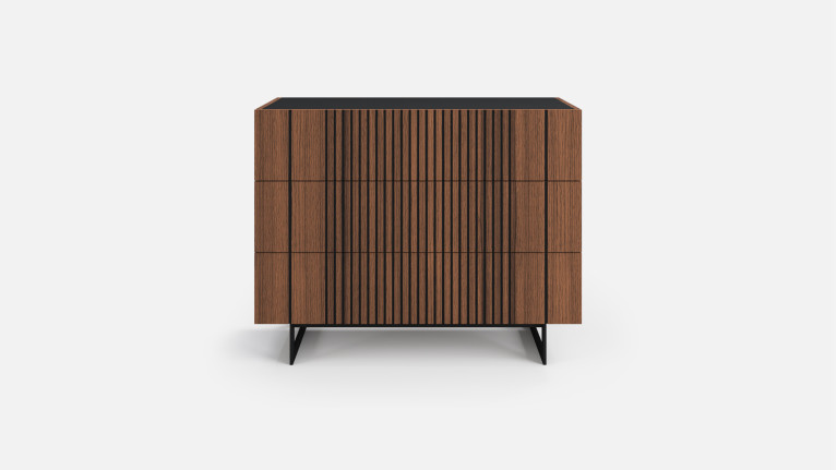 Commode pour salon, 3 tiroirs en bois noir, Nova