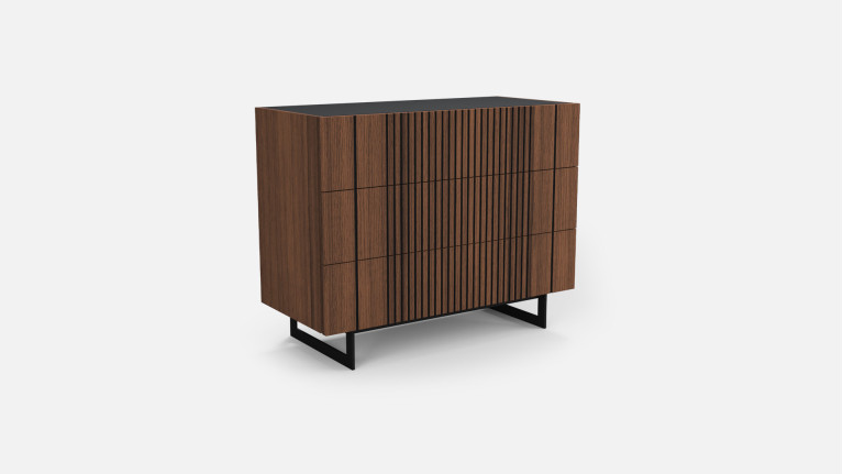 Commode pour salon, 3 tiroirs en bois noir, Nova
