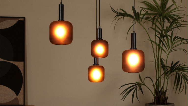Suspension luminaire design, réglable, en verre fumé, Eloise