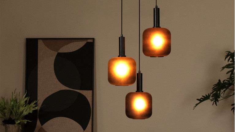 Suspension luminaire design, réglable, en verre fumé, Eloise