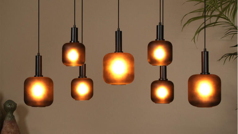 Suspension luminaire design, réglable, en verre fumé, Eloise