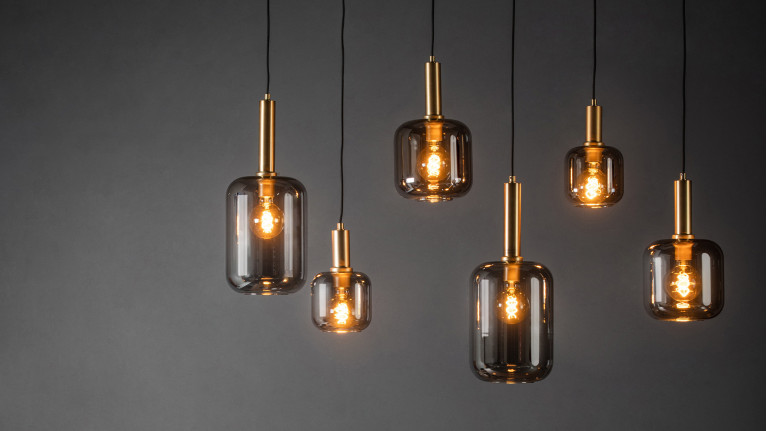 Suspension luminaire design en verre fumé, Joanet