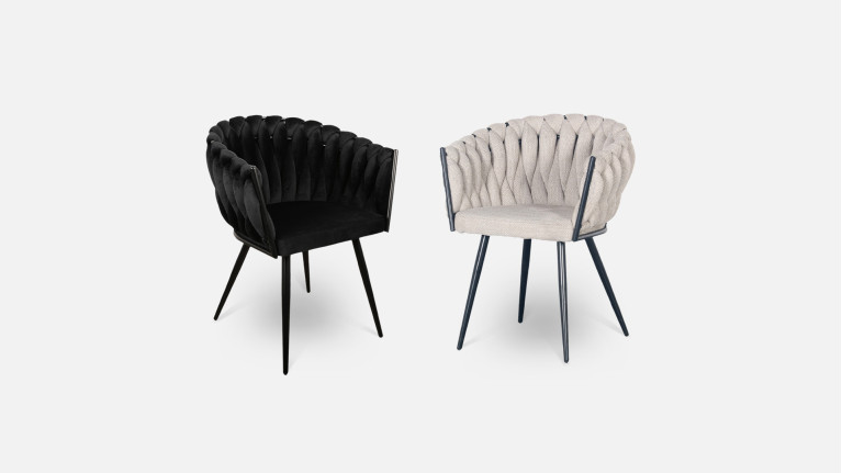 Chaise de salle à manger en velours et chenille tressée, Wave