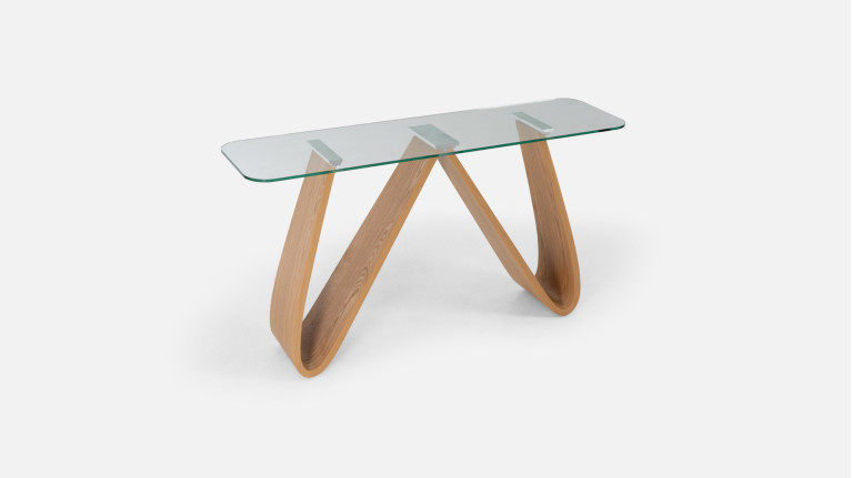 Console design bois courbé et verre trempé, Kelly