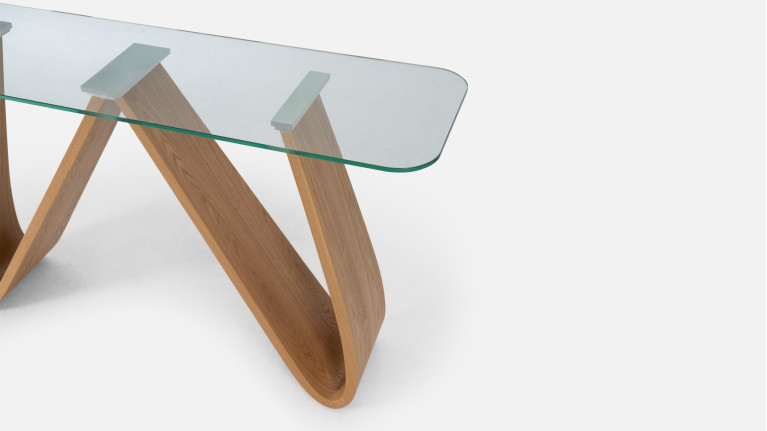 Console design bois courbé et verre trempé, Kelly