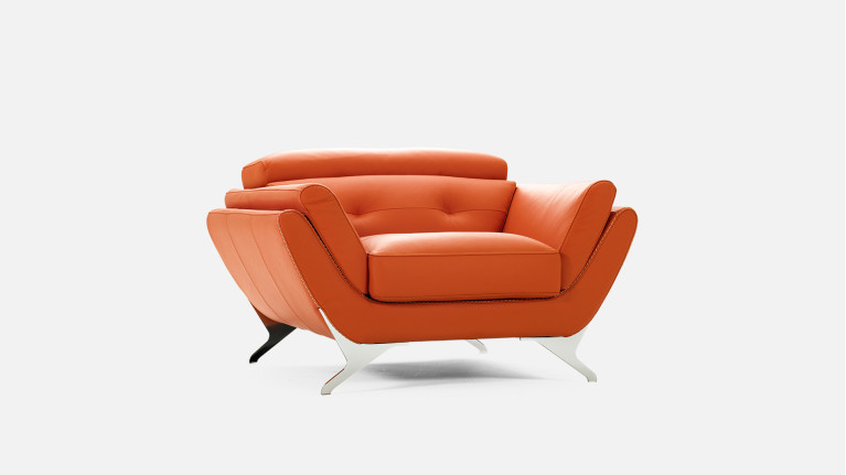 Pouf en cuir design contemporain, bois et acier, Cuba