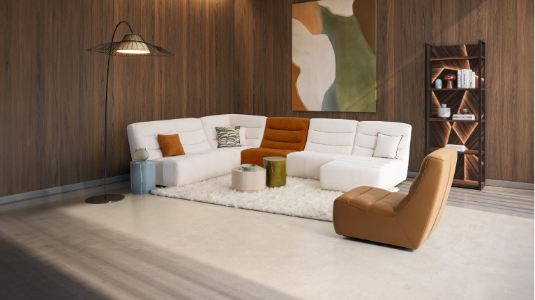 Canapé d'angle modulable en tissu, confort enveloppant, Lotus