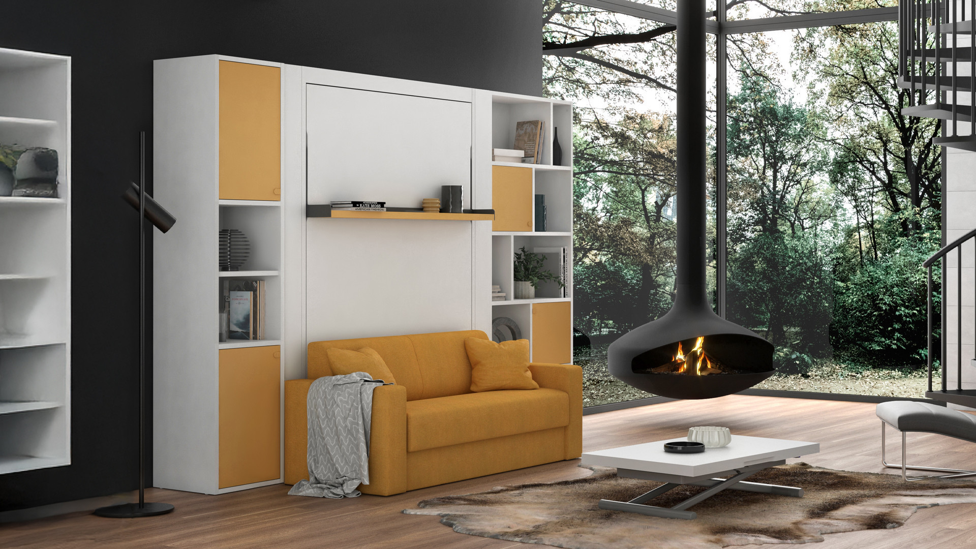 Lit escamotable vertical avec banquette | Un couchage supplémentaire