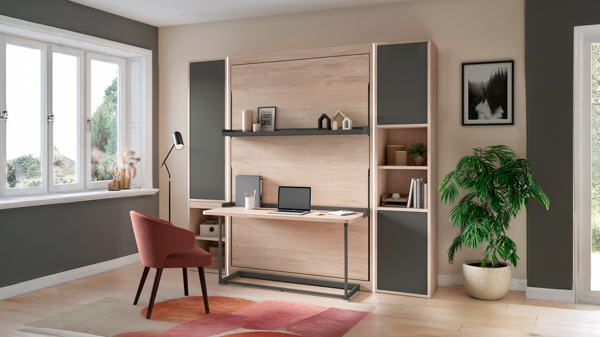 Lit escamotable vertical avec bureau SMART | Gain de place assuré