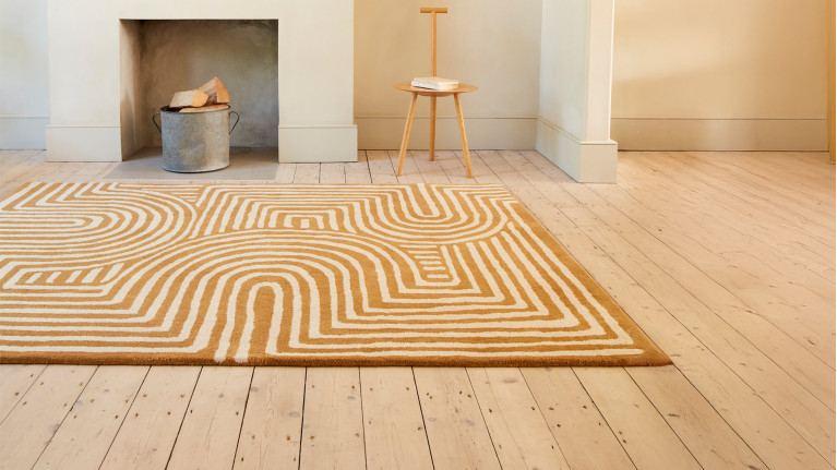 Tapis 100 % laine, tufté, motif de labyrinthe, Curve