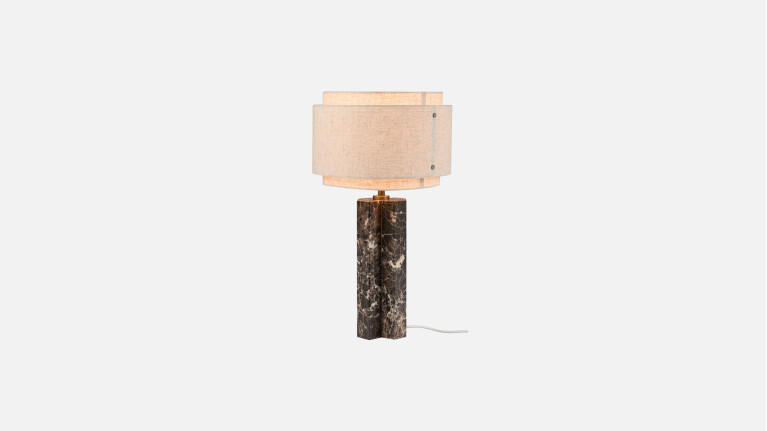 Lampe à poser TAKAI | Marbre brun, lin et laiton