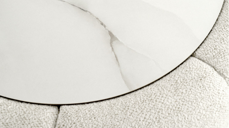 Pouf de salon design, rond avec plateau céramique, Joy