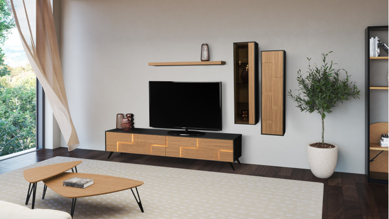 Meuble TV 2 portes abattantes PUZZLE | Élégance et fonctionnalité