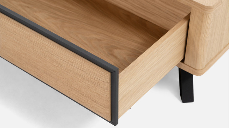 Table basse LOTUS | Bois naturel & plateau céramique veinée