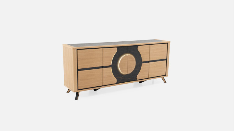 Buffet LOTUS | Élégance bois et céramique avec éclairage central