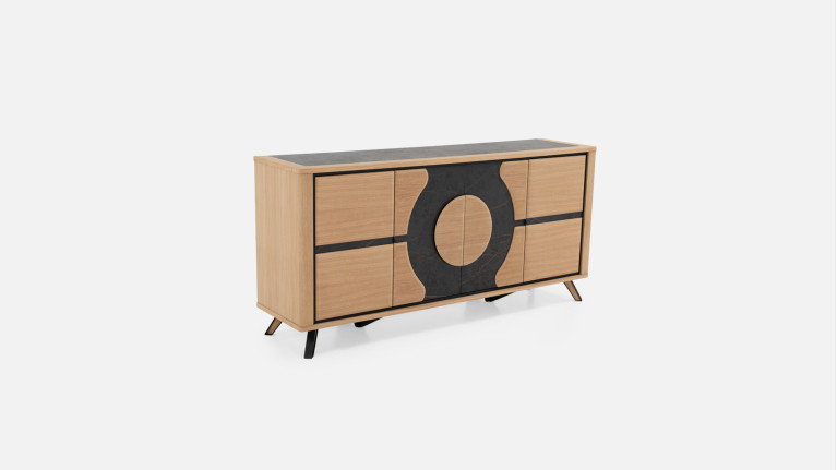 Buffet LOTUS | Élégance bois et céramique avec éclairage central