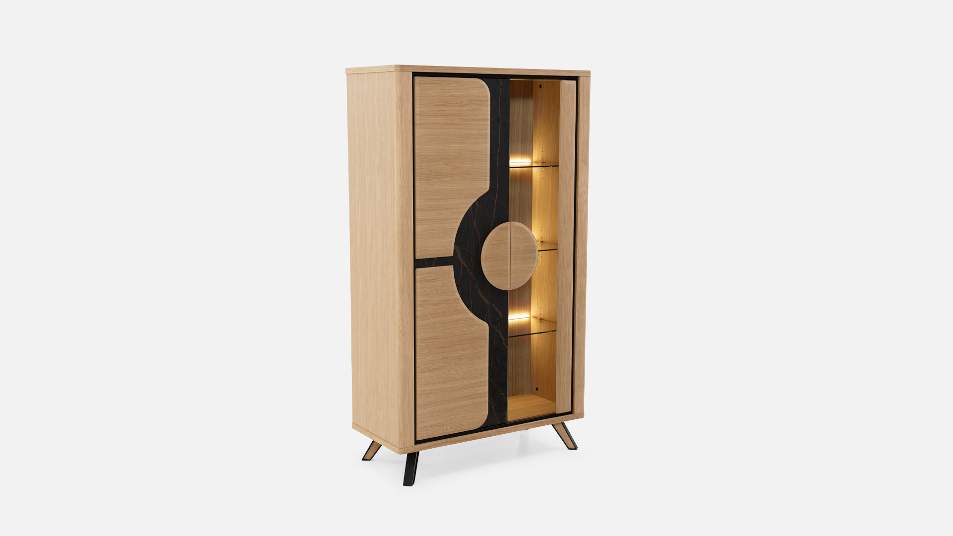 Vitrine LOTUS | Rangement vitré et façade bois graphique