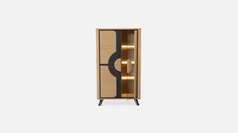 Vitrine LOTUS | Rangement vitré et façade bois graphique