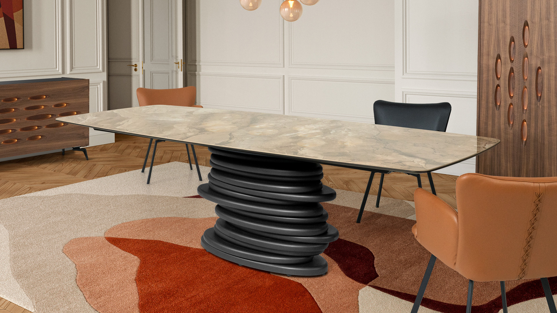 Table OROS – Plateau céramique et piètement central texturé