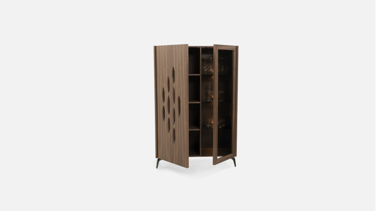Vitrine OROS - Placage noyer naturel | Élégance sculptée et éclairage