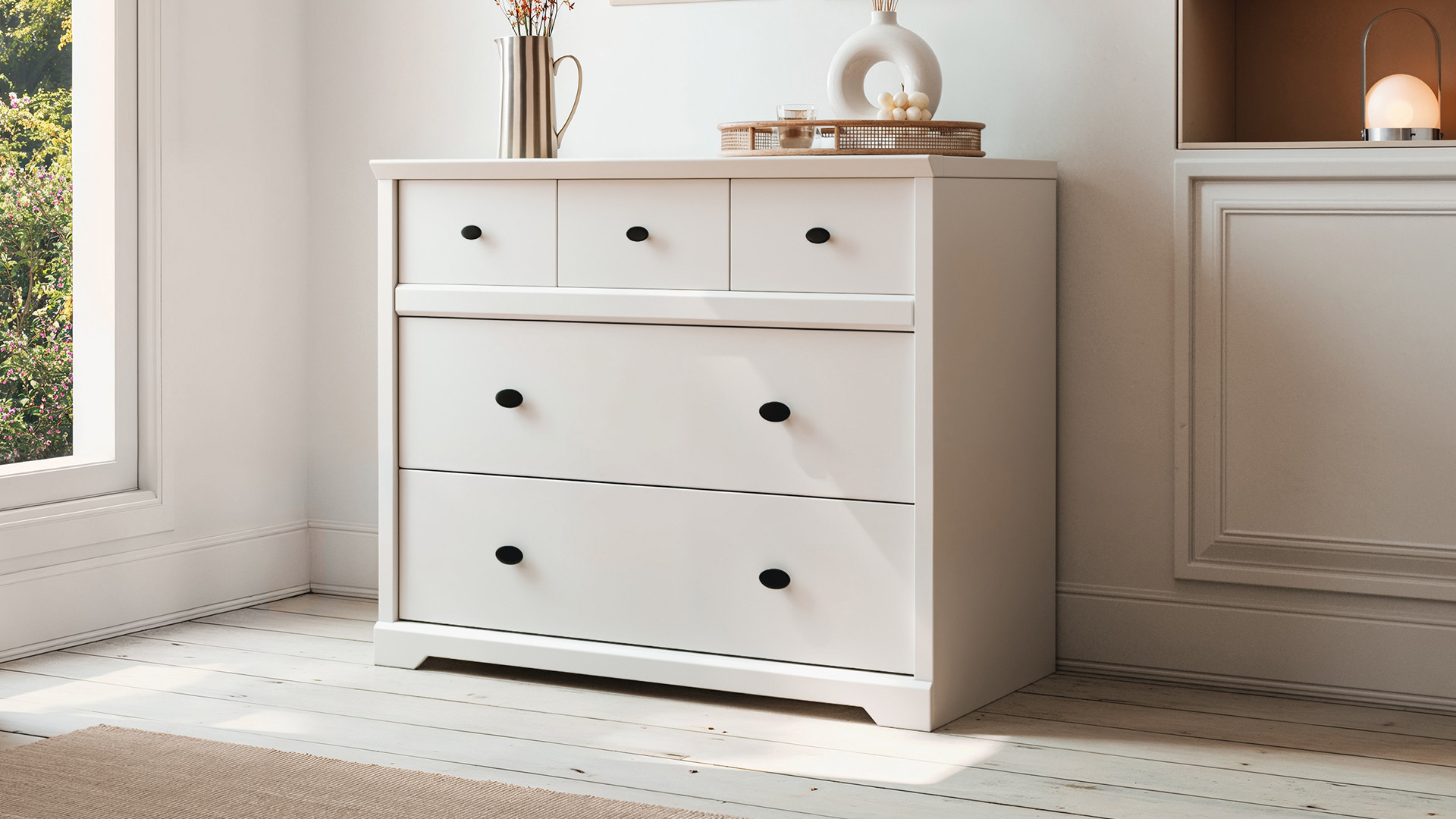 Commode BEAUMONT CELIO | 3 tiroirs en blanc lin ou gris galet
