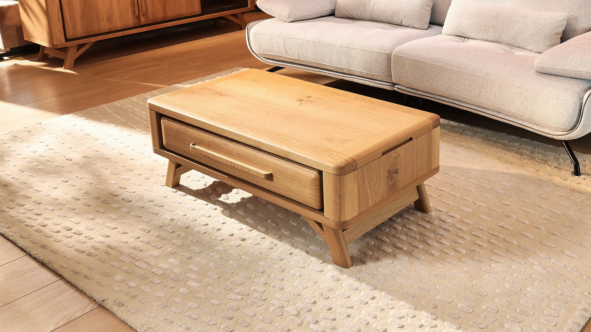 Table basse ONTARIO en chêne | Plateau relevable
