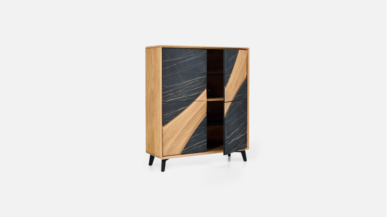 Meuble haut 4 portes CANYON — Céramique marbrée et chaleur du chêne