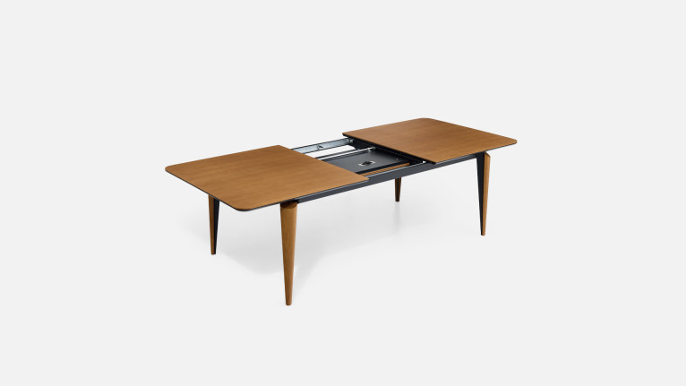 Table extensible COSMOS noyer | Allonge centrale et piètement frêne