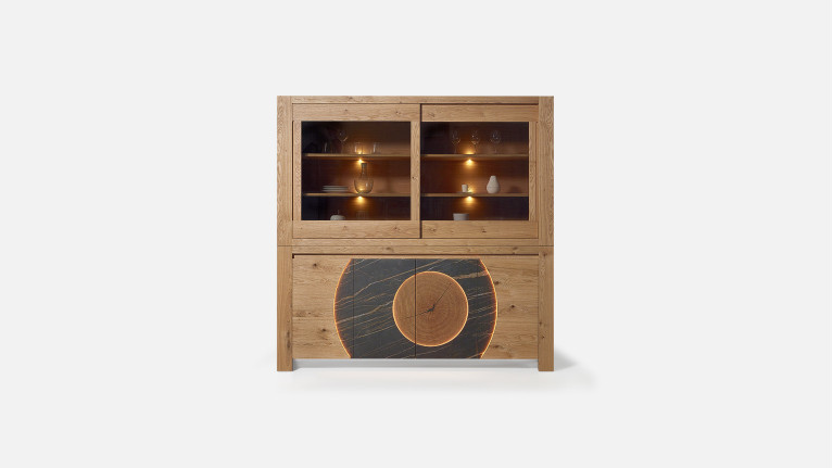 Buffet vaisselier VOGE bois et céramique avec vitrine