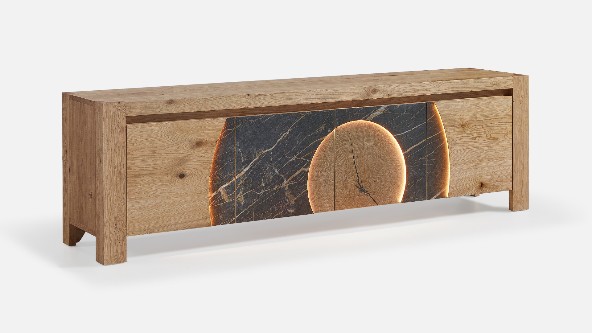 Meuble TV 4 portes, bois et céramique design VOGE