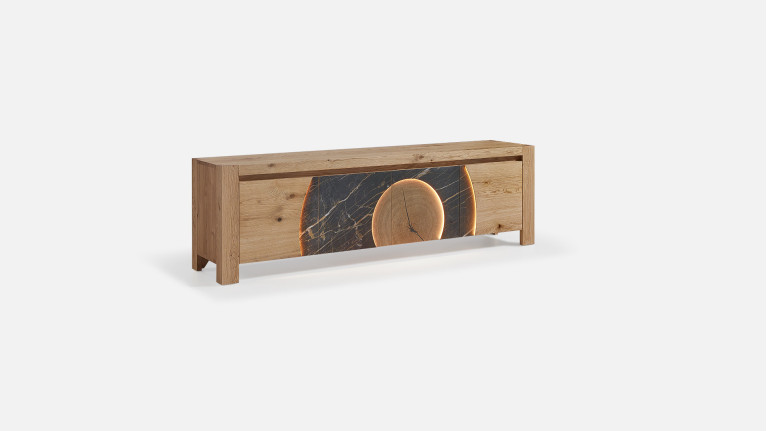 Meuble TV 4 portes, bois et céramique design VOGE